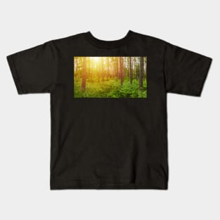 Green forest panorama and shining sun Kids T-Shirt